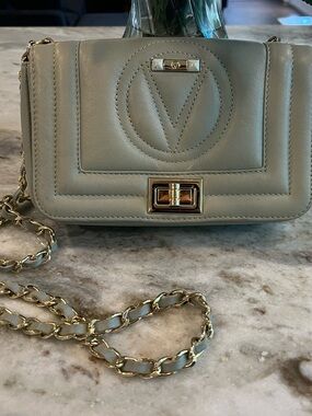 Valentino Mint Green Leather Chain Crossbody Bag with Gold Hardware